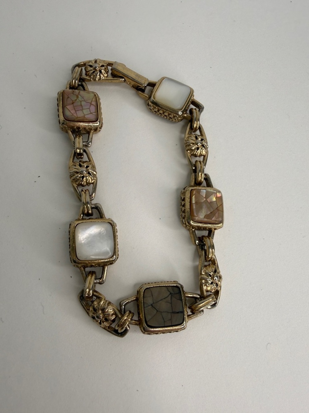 Vintage Liz Claiborne link bracelet with square abalone/enamel
